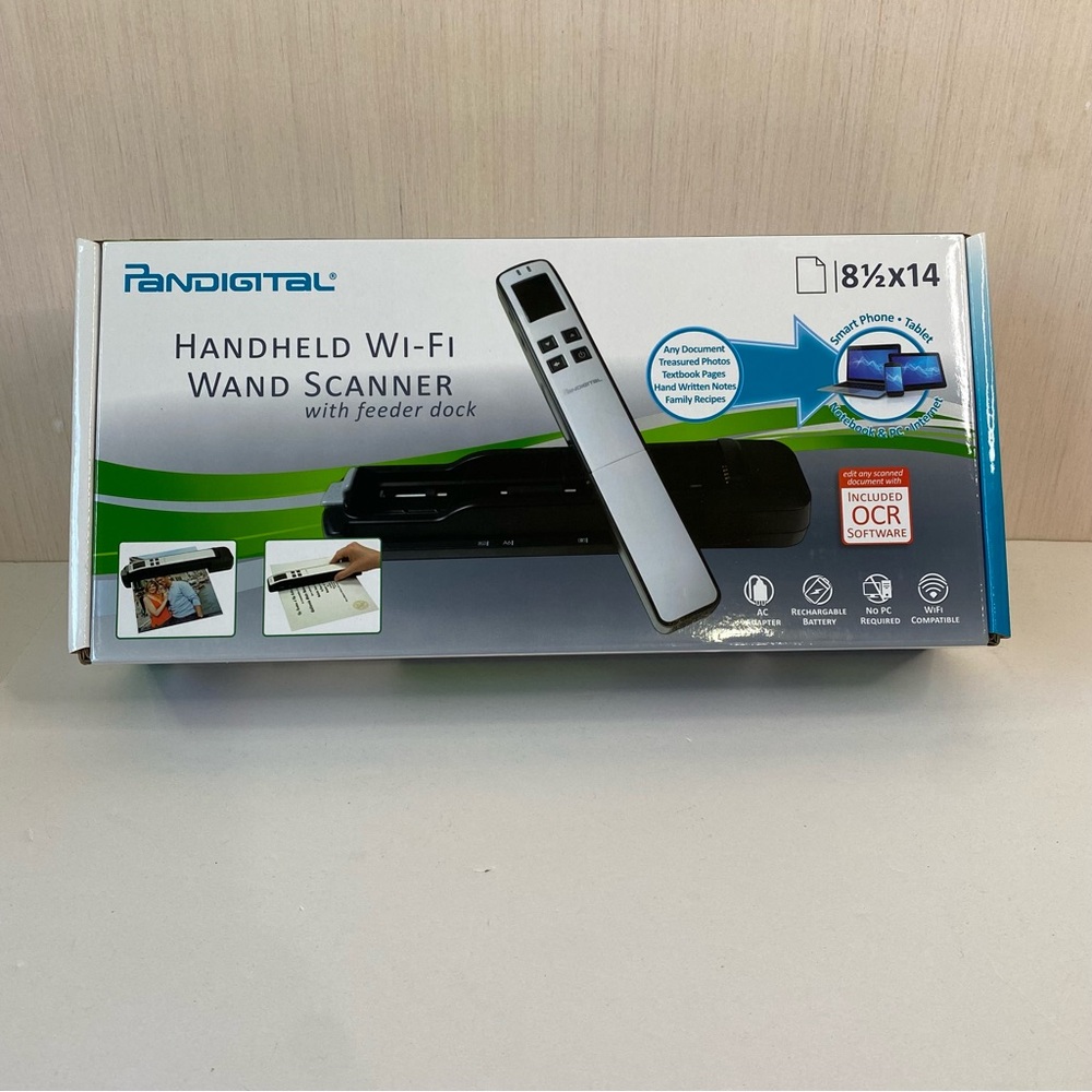 Pandigital Handheld Wi-Fi Wand Scanner S8X1103 w/Feeder Dock Leopard